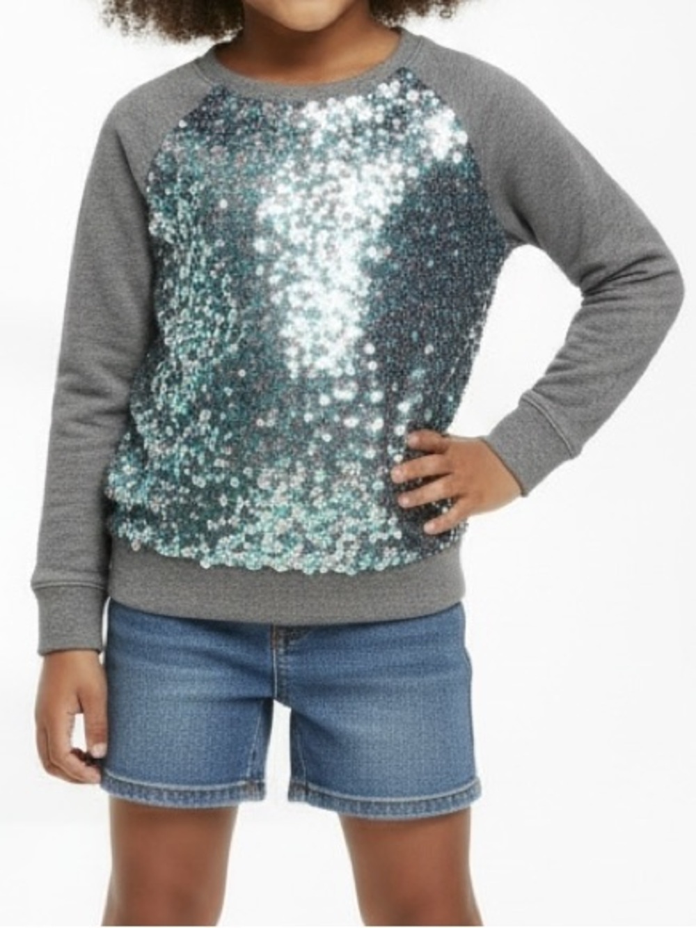 Crewcuts Sequin Front Gray Kids Sweatshirt | Size 4/5
